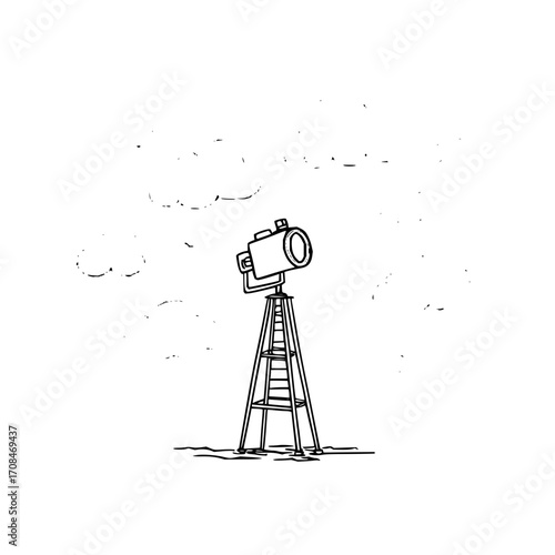 Telescope on tripod observing clouds astronomy science exploration discovery stargazing equipment tool drawing art