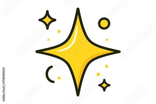 Bright yellow sparkling star vector icon. Clean, new, and fresh concept. Magic glitter shine. Symbol for quality, achievement, award, or rating. Cartoon illustration.