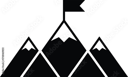 Stylized mountain range summit flag victory achievement goal success symbol representation