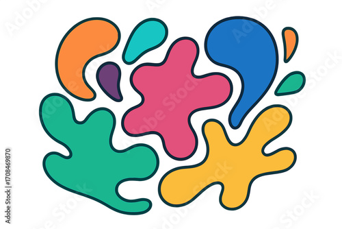 Colorful abstract vector illustration with organic shapes and fluid forms. Modern vibrant liquid spots. Cartoon amoeba-like blobs for contemporary graphic design element.