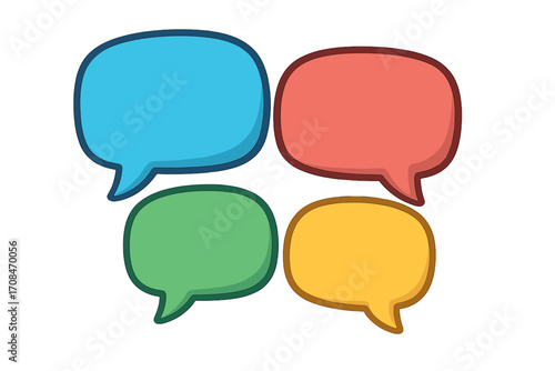 Set of colorful speech bubbles representing communication, conversation, and digital interaction. Vector cartoon icons for social media chat messages, web forums, and online discussion.