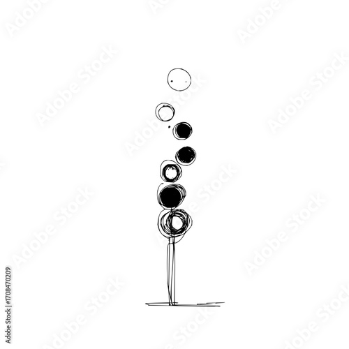 Abstract minimalist tree drawing black and white simple sketch art modern line art illustration graphic design one hundred