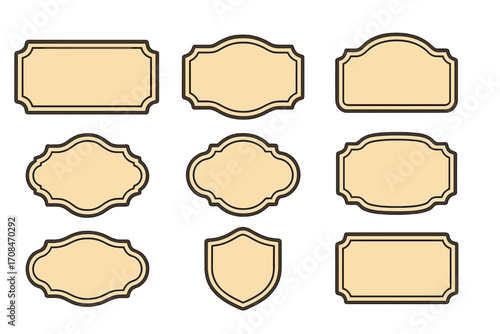 Vector set of decorative vintage frames for labels and signage. Retro border collection in minimalist design. Classic empty blank templates for tags or product badges.