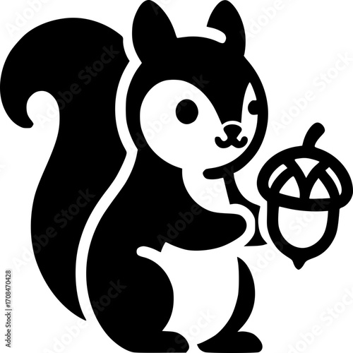 Playful Squirrel with Acorn: A charming silhouette of a squirrel clutching an acorn, embodying the essence of nature's harmony. This artistic depiction features clean lines and a minimalist style. 