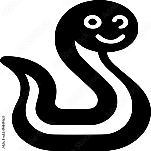 Playful Snake Icon: A stylized, smiling snake, presented in a minimalistic, flat design, ready to infuse any project with a touch of playful charm.