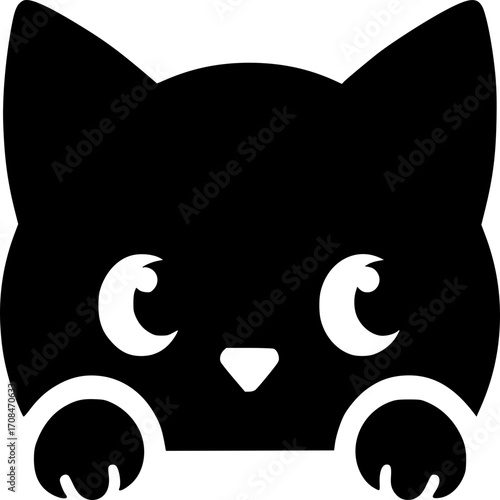 Cute Cat Icon: A stylized silhouette of a charming cat, its expressive eyes, perked ears, and paws, making it perfect for conveying concepts of friendliness and playfulness.