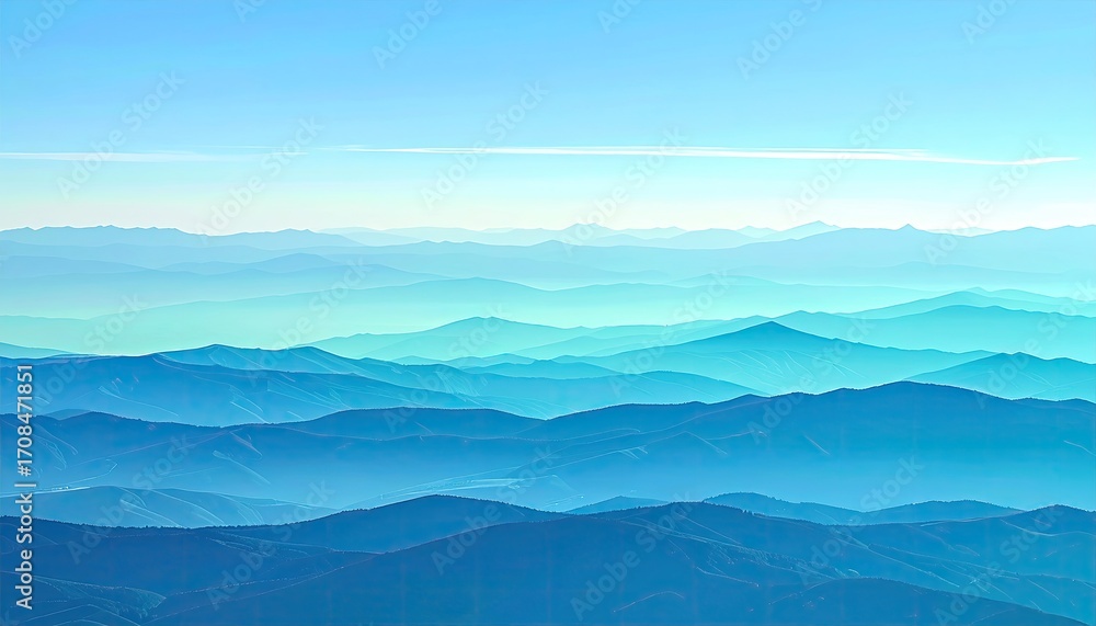 Obraz premium Vertical Pastel Gradient from Rose to Peach Sky with Mountain Ranges in Hues of Blue and Teal in a Serene Dreamy Landscape Scenery