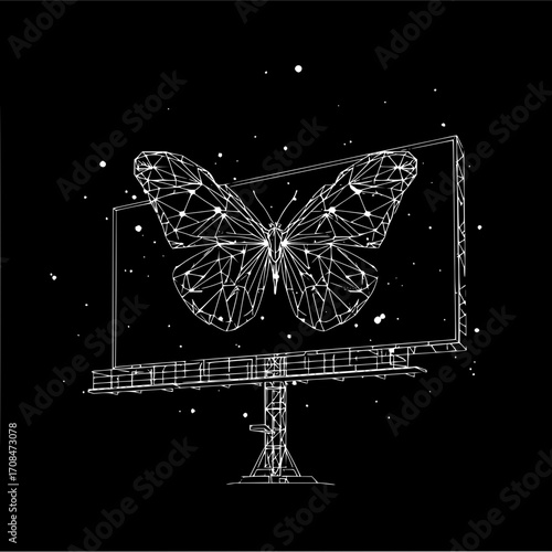 Geometric butterfly billboard design vector illustration for advertising and marketing campaigns use 3d rendering