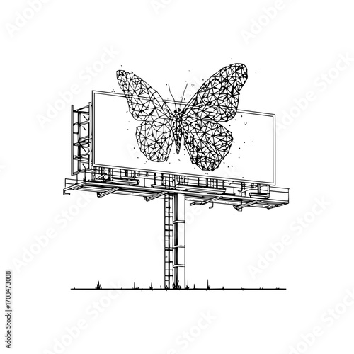 Butterfly billboard advertisement design vector illustration outdoor advertising and marketing concept