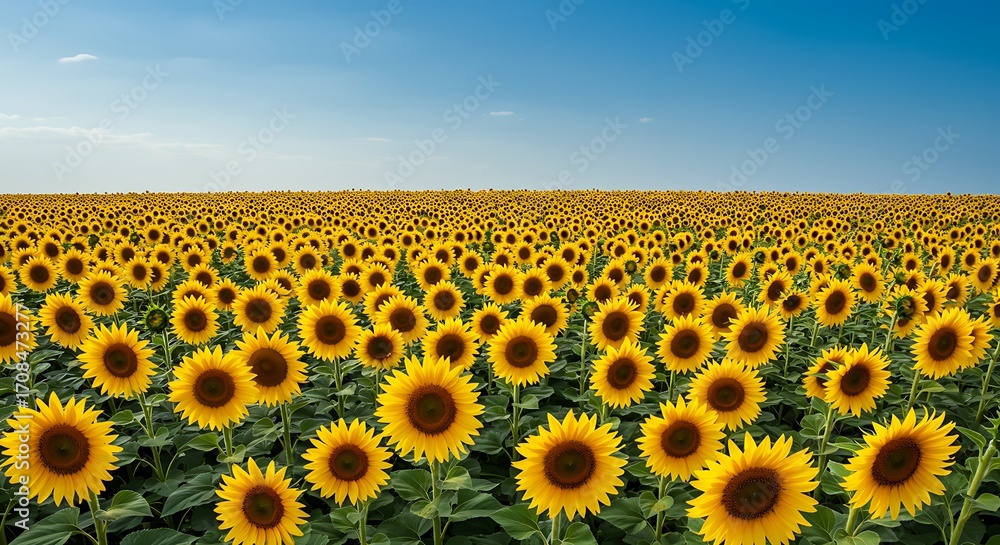 Fototapeta premium Vast sunflower field under clear sky
