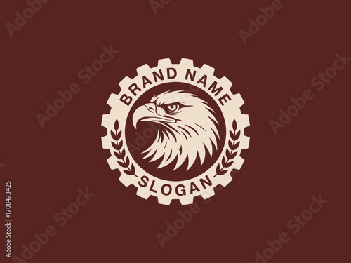 Detailed circular eagle logo design with brand name and slogan spaces