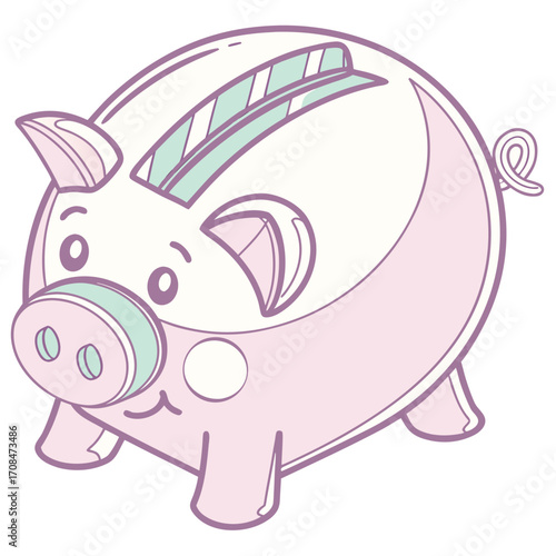 Pink piggy bank with coin slot, saving money concept illustration.