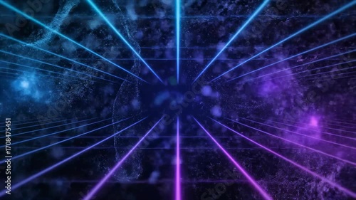 A futuristic seamlessly looping video of glowing grid lines and abstract light patterns moving across a dark digital space geometric, motion, texture