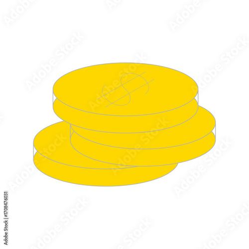 Stack of Yellow Coins with Outlined Dollar Sign Design, Representing Finances, Currency, and Wealth Illustration