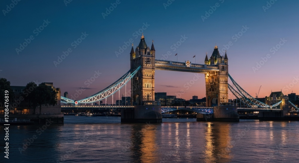 Fototapeta premium Tower Bridge at twilight, illuminated