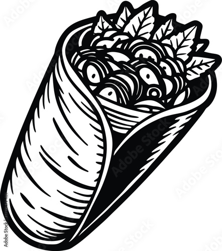 Black and White Burrito Vector Illustration Food Wrap Design