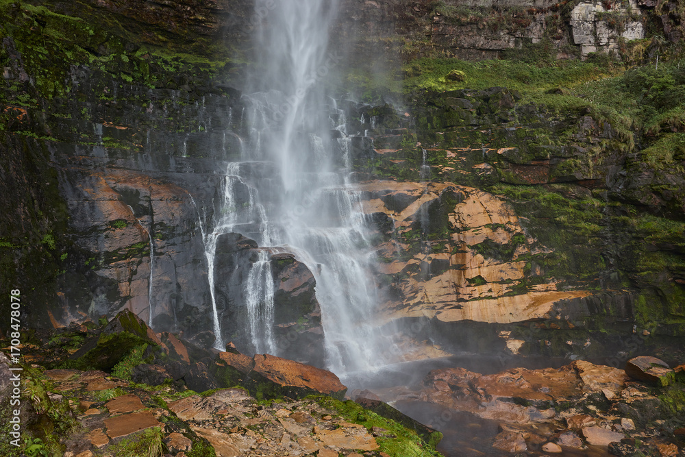 Obraz premium Gocta Waterfalls, one of the tallest waterfalls in the world, located in the Amazonas region of northern Peru. Surrounded by lush cloud forest, this remote natural wonder cascades over 771 meters tall
