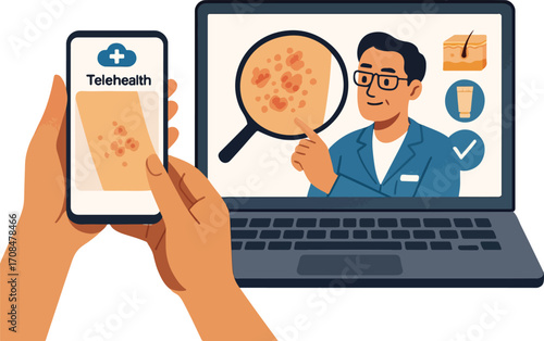 Remote Dermatology Photo Check Vector
