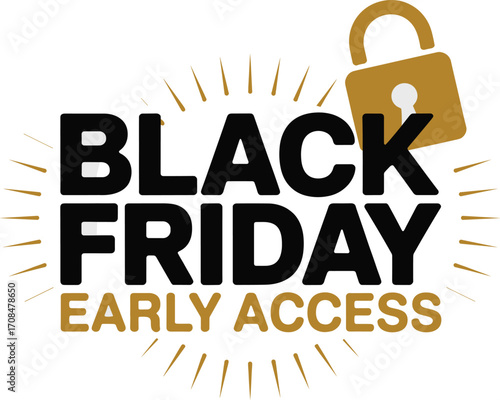 Sleek stylish graphic announcing black friday early access with golden lock icon