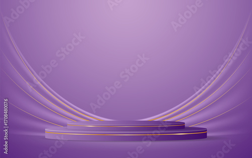 Purple podium with elegant gold lines for the best awards or product display. stage or podium. vector illustration	