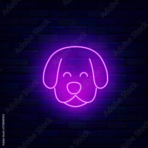 Dog head neon icon. Animal care center. Veterinary, training and grooming. Domestic animal. Vector stock illustration