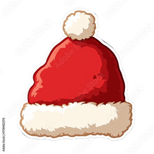 2D Sticker Vector Illustration Isolated Christmas Festive Santa Red Hat