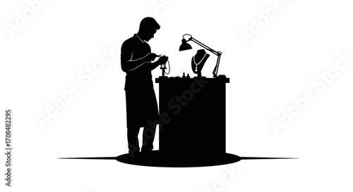 Skilled jeweler meticulously crafting exquisite necklaces and bracelets at a well-lit workbench