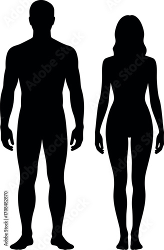 Human couple silhouettes full body standing together facing forward gender icons people togetherness vector
