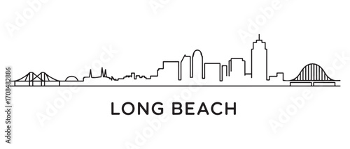Long Beach Line Art skyline silhouette. Black Long Beach city design isolated. with white background