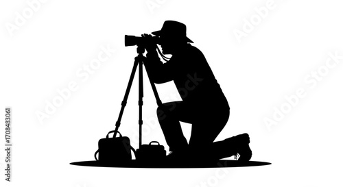 Dedicated photographer captures stunning moments with professional camera and tripod, inspiring creativity