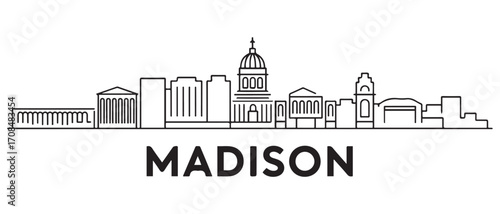 Madison Line Art skyline horizontal banner. Madison, Wisconsin. Vector template for your design. with white background