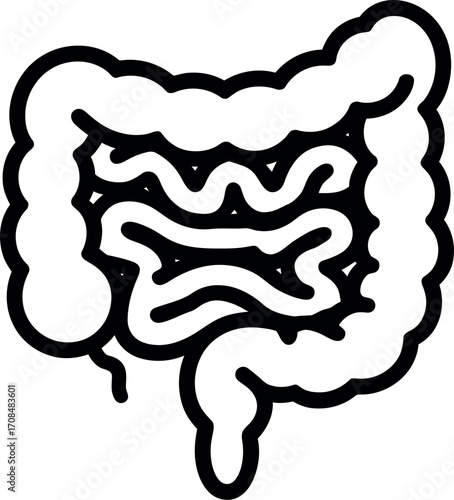 Simple black and white line drawing of human intestines digestive system anatomy medical icon vector