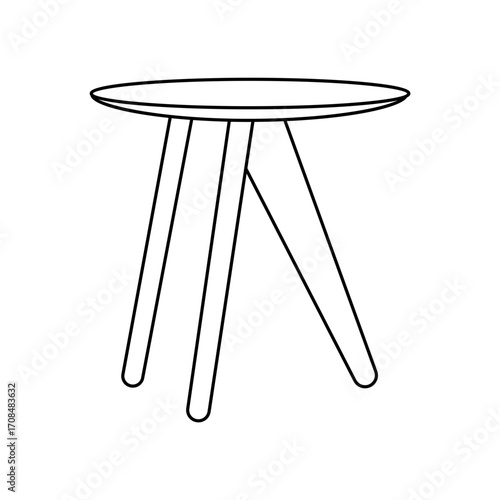 A clean, simple, black and white line drawing of a round side table with three legs.