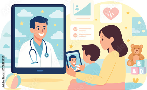 Pediatric Telehealth Consultation Vector

