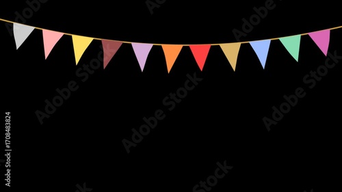 animated waving Triangle flag bunting for decoration, animation video isolated on alpha channel(transparent) background.