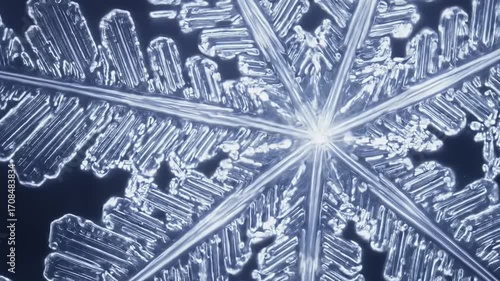 Intricate snowflake design showcasing symmetrical patterns and crystalline structures against a dark background