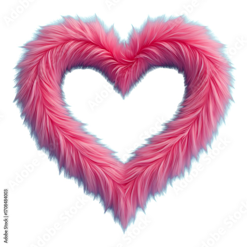 Fluffy pink heart shape decoration symbol romantic love element isolated on transparent background
