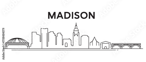 Madison Line Art skyline horizontal banner. Madison, Wisconsin. Vector template for your design. with white background
