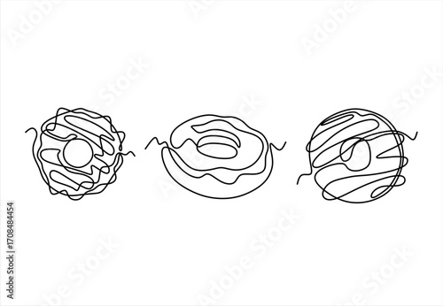 Donut Single-Line Art Confectionery Treats. line icon-continuous line drawing. Editable stroke. 
