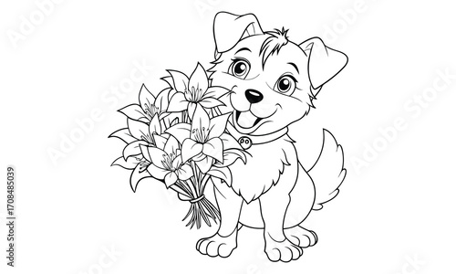 Lily Dog, kids line art doodle pattern design t shirt silhouette and vector, intricate line art design, relaxing printable, high-quality illustration for stress relief, art therapy activity.