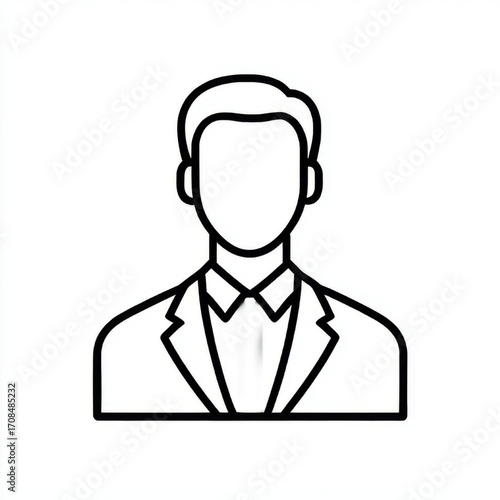 Outline male avatar icon in black and white, representing user profile and professional identity, with copy space