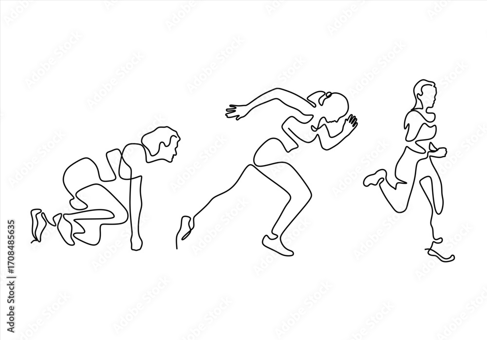 Fototapeta premium Runner in Motion Single Line Art Depicting the Stages of Sprinting. line icon-continuous line drawing. Editable stroke.