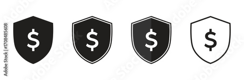 Shield with dollar sign vector icon , Money dollar secure shield And Protection payment card