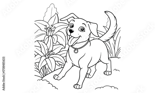 Lily Dog, kids line art doodle pattern design t shirt silhouette and vector, intricate line art design, relaxing printable, high-quality illustration for stress relief, art therapy activity.