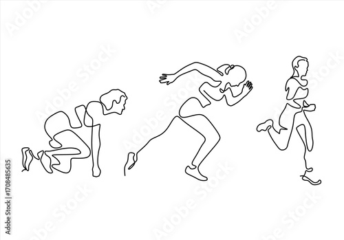 Runner in Motion Single Line Art Depicting the Stages of Sprinting. line icon-continuous line drawing. Editable stroke. 