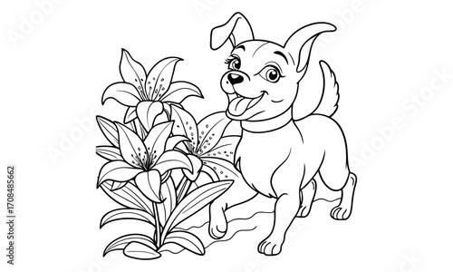 Lily Dog, kids line art doodle pattern design t shirt silhouette and vector, intricate line art design, relaxing printable, high-quality illustration for stress relief, art therapy activity.
