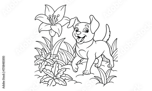 Lily Dog, kids line art doodle pattern design t shirt silhouette and vector, intricate line art design, relaxing printable, high-quality illustration for stress relief, art therapy activity.