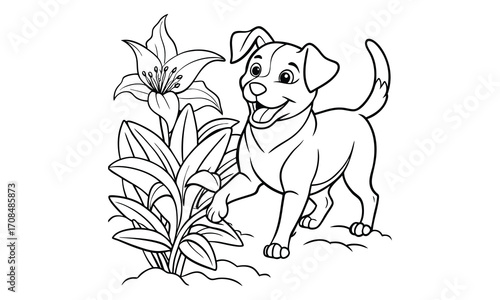 Lily Dog, kids line art doodle pattern design t shirt silhouette and vector, intricate line art design, relaxing printable, high-quality illustration for stress relief, art therapy activity.