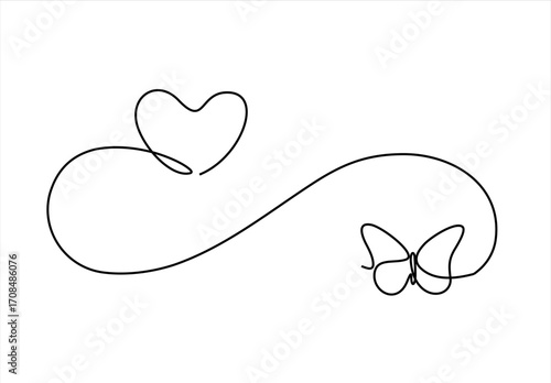 Heart Butterfly Infinity Line Art A symbol of love and eternal beauty. line icon-continuous line drawing. Editable stroke. 