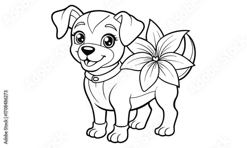 Lily Dog, kids line art doodle pattern design t shirt silhouette and vector, intricate line art design, relaxing printable, high-quality illustration for stress relief, art therapy activity.